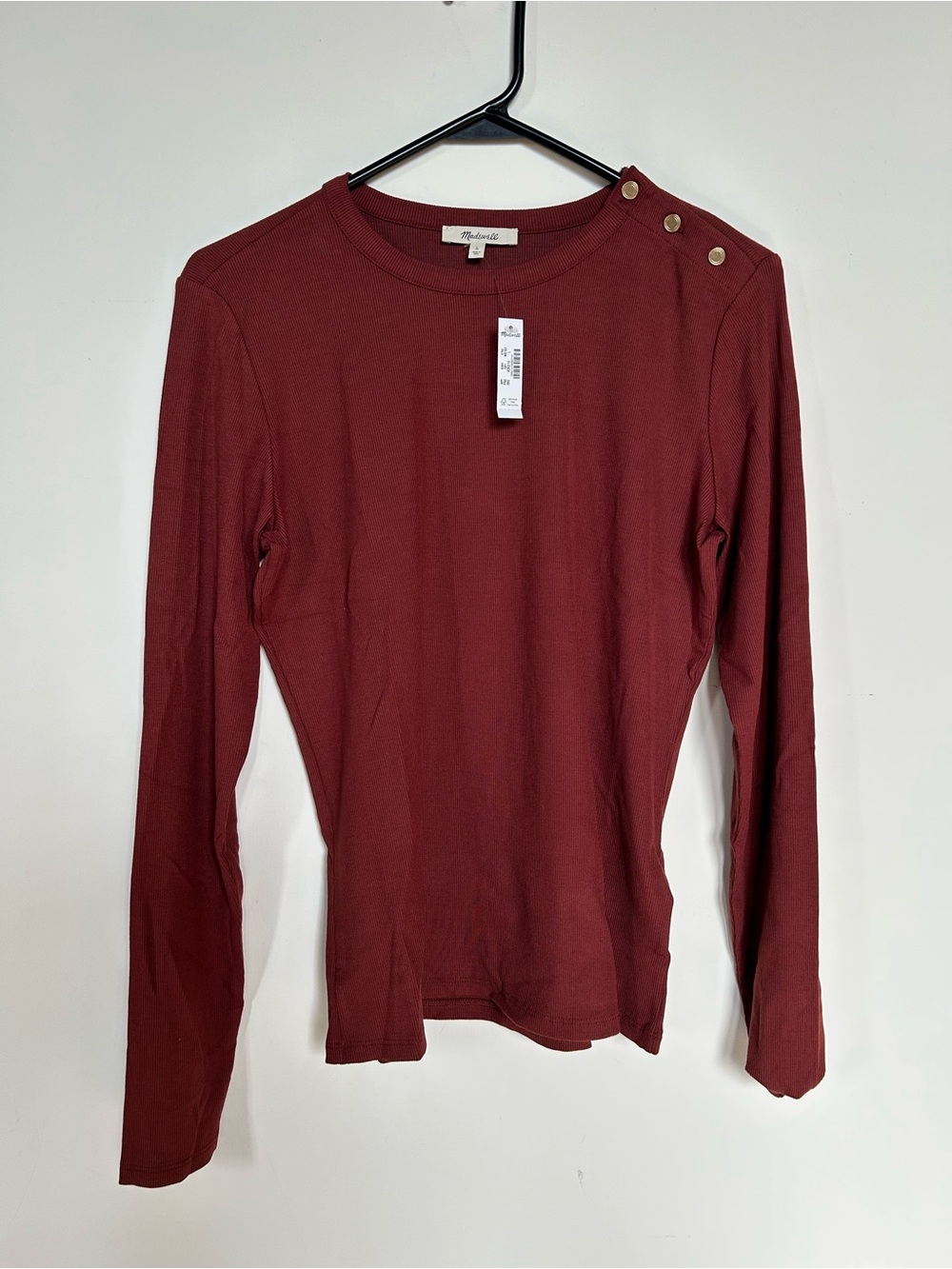 Madewell Long-Sleeve Button-Shoulder Top - Wine